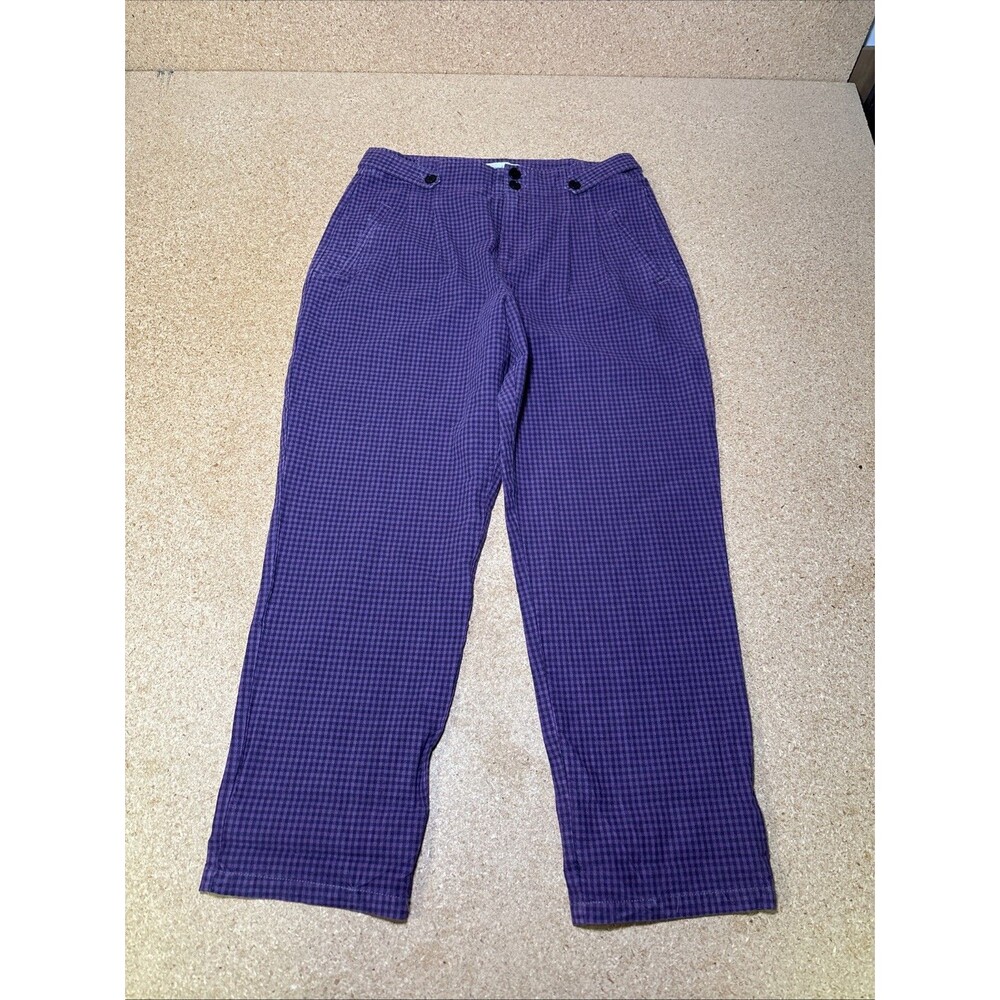 Sundance Pants Womens 8 Gingham Check High Rise Pleated Relaxed Purple B1